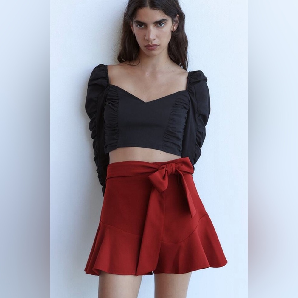 Zara Red Skirt with Bow Tie